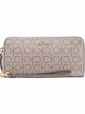 NWOT!! Calvin Klein | Taupe Monogram Wristlet with Gold Hardware